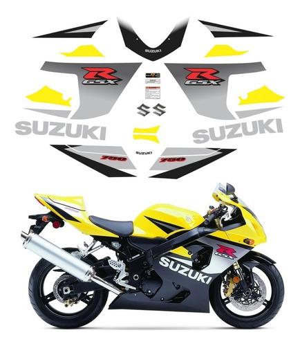 Kit Adesivos Emblemas Suzuki Gsxr 750 2005 Amarela E Preta