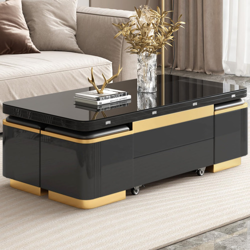 Guyii Mesa De Centro Elevable Con Taburetes De