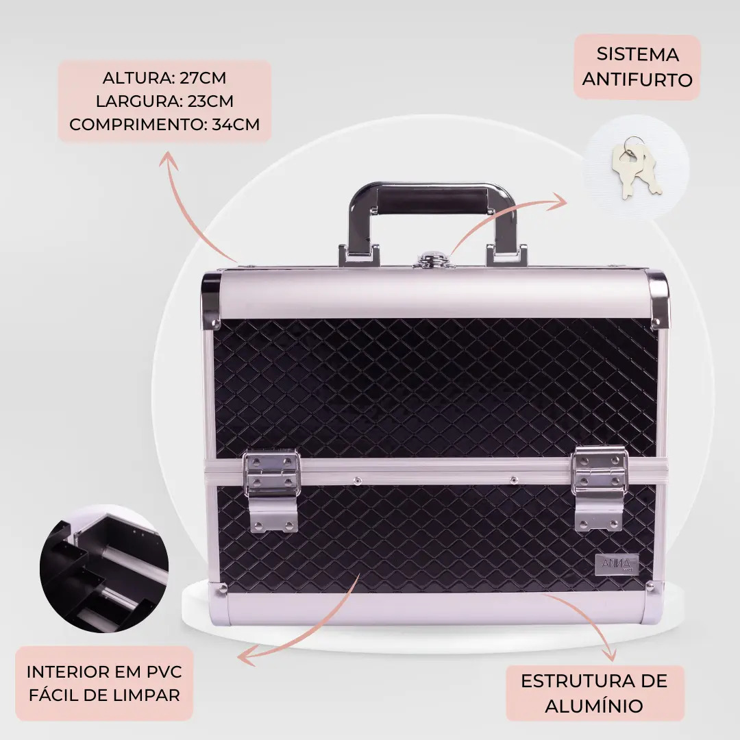 Anna Make Maleta de Maquiagem Profissional R400 Vazia Cor Preta — miniatura 5