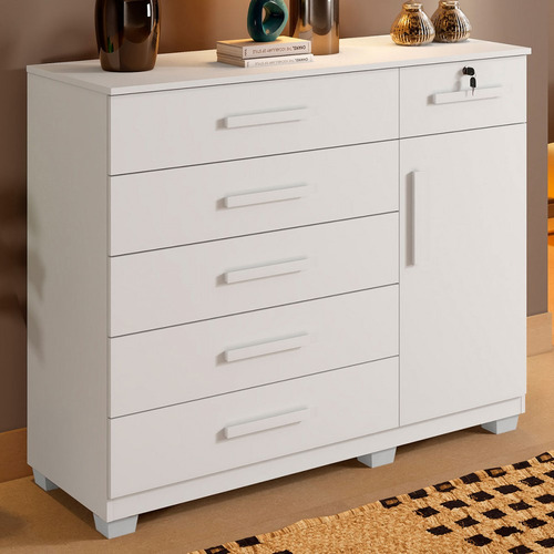 Cômoda Mila 1 Porta 6 Gavetas Branco