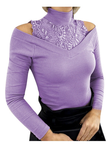 1n Blusa De Mujer Color Puro Encaje Empalme Sin Tirantes Lo