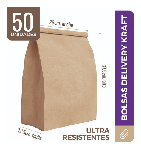 Bolsa Papel Madera Kraft Delivery N°7 37,5x26x12,5 X 50u