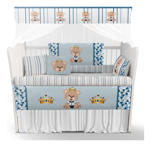 Kit De Berço Enxoval De Bebê Urso Príncipe Kt37 Cor Azul