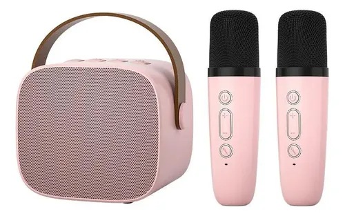 【pinky】FUNCTIONAL SOUND Alto-falante Bluetooth Rosa Com 2 Microfones Karaoke | Frete grátis