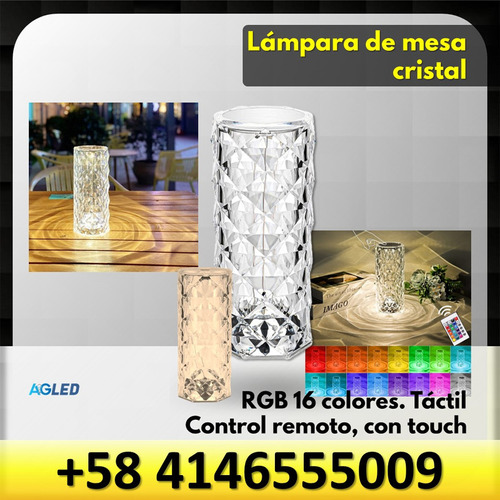 Lampara Led De Mesa Cristal Rosa Rgb Tactil Y Control Remoto