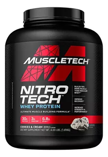 Suplemento en polvo MuscleTech Nitro Tech Whey Protein proteína sabor cookies & cream en frasco de 1.81kg