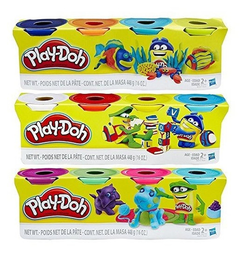 Play-doh Paquete De 4 Colores, 3 Paquetes (12 Latas En Total