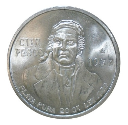 México 100 Pesos Morelos 1977 Plata Ley 0.720 Publ. A