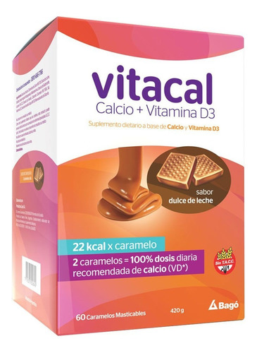 Vitacal Calcio Vit D3 Huesos Fuertes X 60 Comp. Masticables