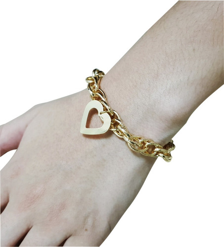 Pulseira Feminina Dupla Coração Banhada Ouro 18k