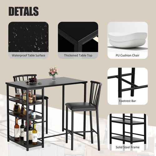 Juego De 2 Mesas Y Sillas De Bar Para Cocina Con 2 Taburetes