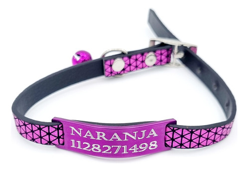 Chapita Pasador Para Gatos Violeta+ Collar Rombos Fucsia