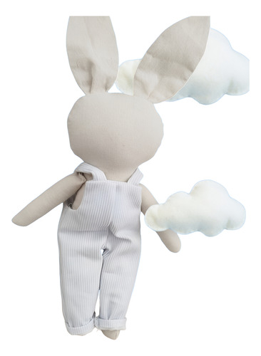 Muñeco Conejo De Tela De Apego, Para Jugar O Decoración Azul Claro