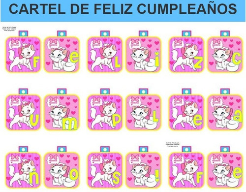 Kit Imprimible Candy Bar Gatita Marie Fiesta 3x1