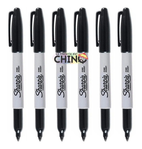 Kit X 6 Fibra Sharpie Marcador Permanente Fino Negro T/medio