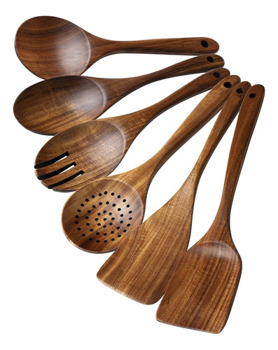 Cucharas De Madera Para Cocinar, 6 Piezas, Juego De Utensili