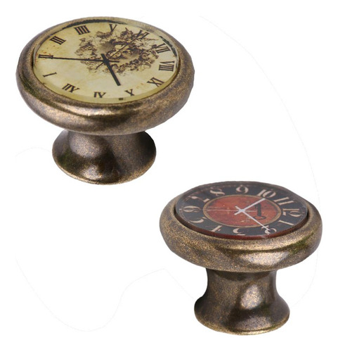 2x Pomo Vintage Reloj Reloj Cajón Puerta Armario Manija -