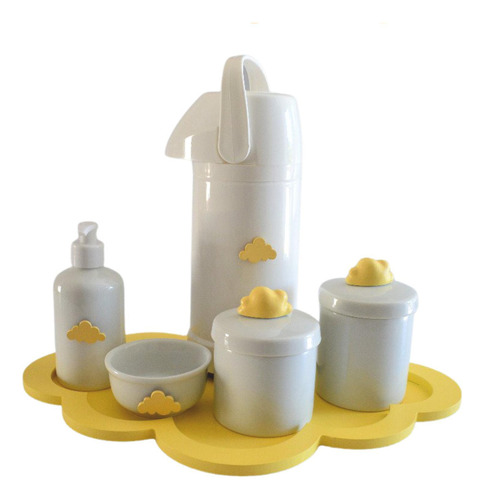 Kit Higiene Bandeja Nuvem Amarelo Térmica Potes Gel Bebê