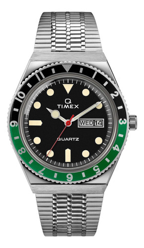 Reloj Timex Hombre Tw2u60900 Q Diver 50m Verde Casio Centro Color de la malla Plateado Color del bisel Negro/Verde Color del fondo Negro