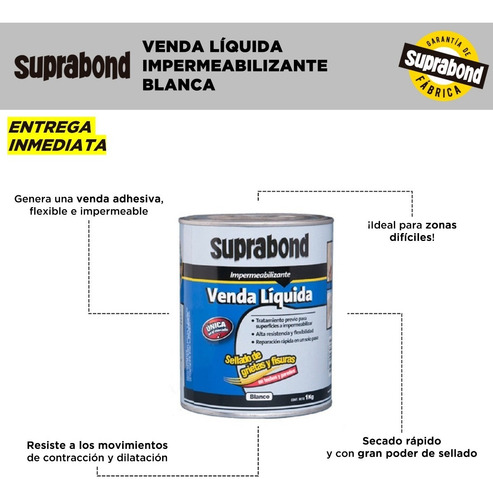 Imagen 2 de 6 de Venda Líquida Suprabond Impermeabilizante Blanca 1kg