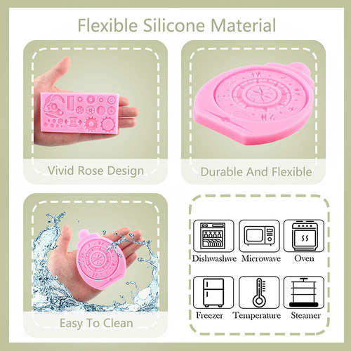 Molde De Engranajes Brújula 3d Para Fondant Pasta Resina