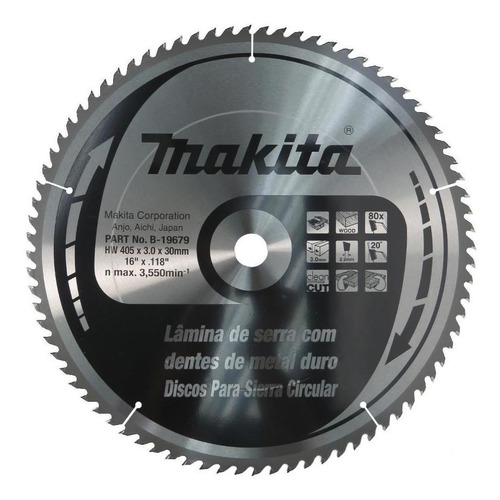 Hoja de sierra táctil Makita B-19679, 405 x 30 mm, 80 dientes, color gris