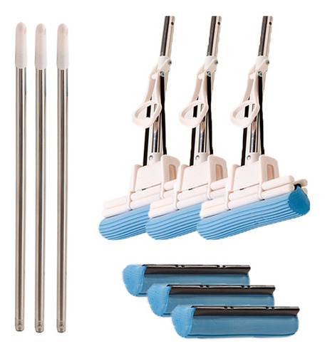 Kit 3 Rodo Mágico Mop 27 Cm Com 3 Refil Espuma Lavador Piso Cor Branco