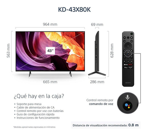 Led Smart Tv 43' 4k Ultra Hd Google Tv Kd-43x80k
