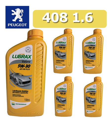 Kit Óleo Lubrax 5w30 Peugeot 408 1.6 Dfi Thp 16v 5 Litros