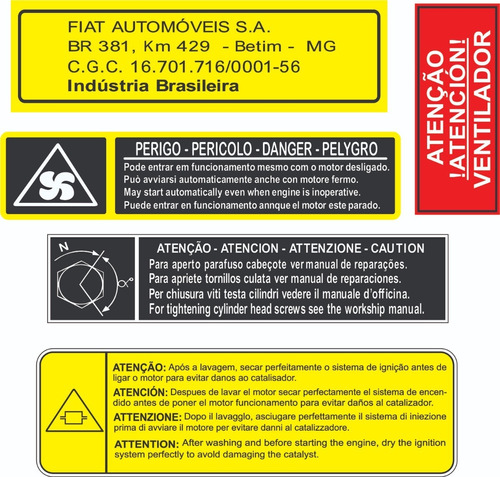 Adesivos Advertencia Cofre Motor Fiat Premio 1987