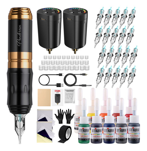 Kit De Pistola De Tatuagem Stigma Cordless Ponderosa Com 2 B
