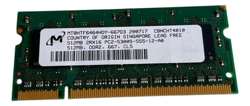 Memoria Micron 2 X 512 Mg Total 1gb Ddr2 667 Mhz (Usado)