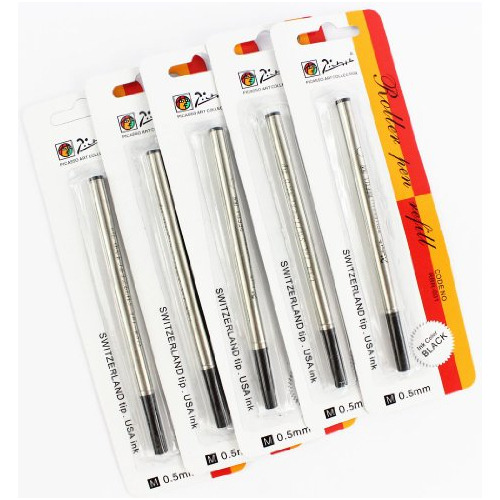 5 Pcs Picasso Rollerball Pen Refill 0.5 Black Usa Ink R...