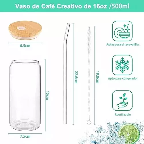 16oz Vaso De Vidrio Con Tapa De Bambú Pajita De Vidrio Y - Temu