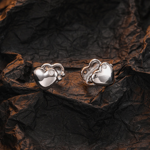 Piercing De Plata 925 Zirconias Doble Corazón Clip Argolla