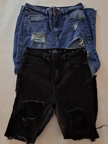 Jeans Hollister Dama 27x26 Azul Y Negro Originales Rasgados