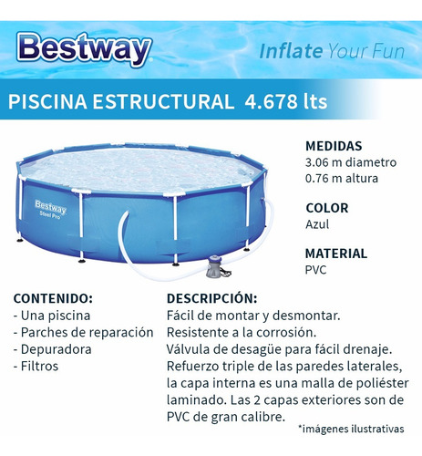 Piscina Estructural 4678 Lts Reforzada C Filtro Best Way