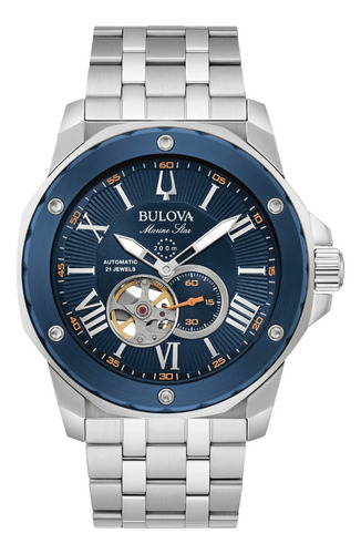 Reloj Bulova 98a302 Hombre Marine Star Analogico 200metros Color de la malla Plateado Color del bisel Azul Color del fondo Azul