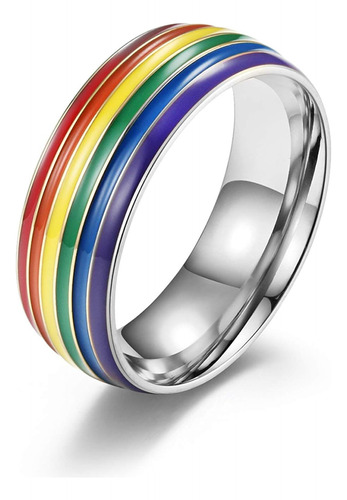 Anillo De Acero Inoxidable Esmaltado Arco Iris De 0315 In De