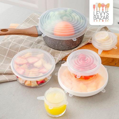 Imagen 5 de 10 de Pack X10 Set Tapas Silicona Multiuso X6 Ajustable Bowl Mayor