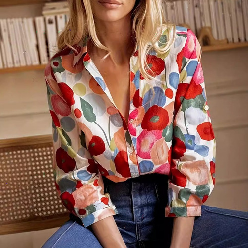 Blusa De Verano Con Solapa Y Botones De Talla Grande