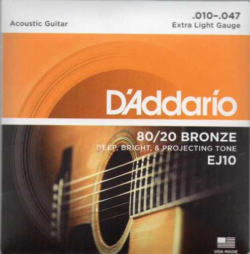 Encordado Cuerdas Guitarra Acustica Daddario Ej10 10/47 Usa