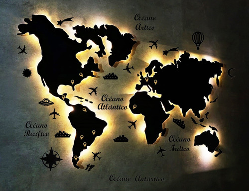 Planisferio + Mapa Argentina (nombres Y Luz Led Calida). 