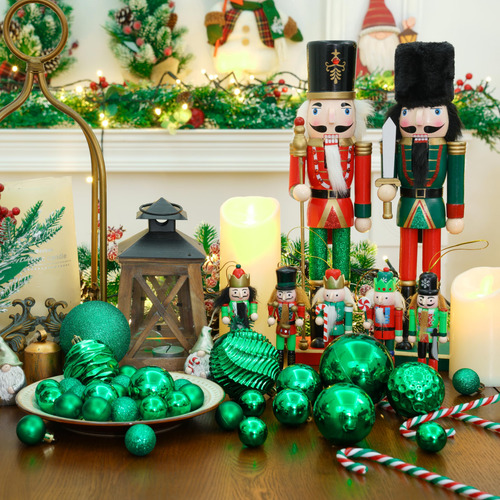 Juego De 24 Mini Esferas Inastillables Para Navidad Verde