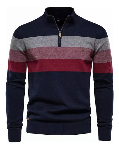 Suéter Casual De Cuello Alto Con Cremallera Para Hombre