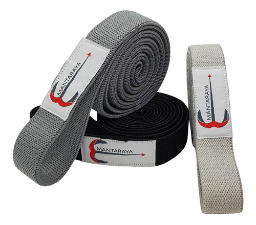 Bandas De Resistencia De Tela Antideslizante Largas Set De 3 Color Gris Claro, Gris y Negro