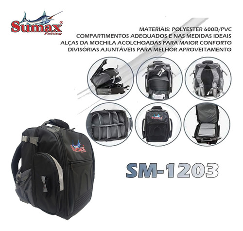 Bolsa Mochila De Pesca Com Bolsos Sumax 3 Estojos Apetrechos