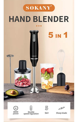 Batidora De Mano Multifuncional 5 En 1 Procesador Alimentos Negro 50