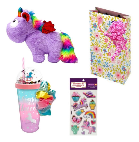 Todo Unicornio Peluche + Vaso + Stickers  Para Regalo