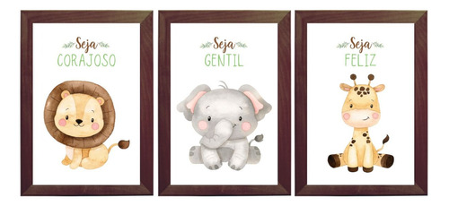 Kit 3 Quadros Decorativos - Safari Aquarela*